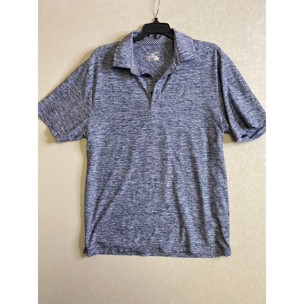 Under Armour HeatGear Mens Medium Navy Blue Heather Space Dye Golf Polo Shirt